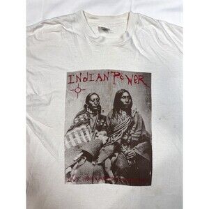 90s Hanes Single Stitch "Indian Power" Advocacy White Graphic T Shirt Sz XL